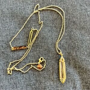 Vintage M Fix Gold Tone Prism Pendant Necklace 32” Bar Charm “Break The Mold”